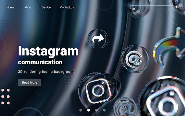 Icona sociale di instagram all'interno di forme di vetro a bolle su sfondo scuro colorato astratto 3d render