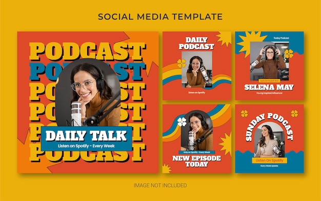 PSD instagram social media branding sjabloon voor podcast met retro stijl