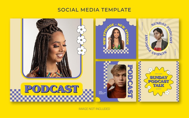 복고풍 스타일의 팟캐스트용 Instagram 소셜 미디어 브랜딩 템플릿