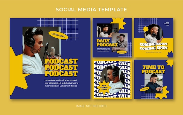 PSD instagram social media branding template for podcast with retro style