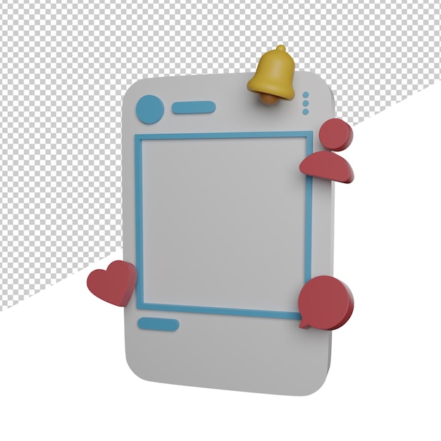 Feed di social media di instagram con sfondo trasparente dell'icona di rendering dell'illustrazione 3d del lato dell'elemento