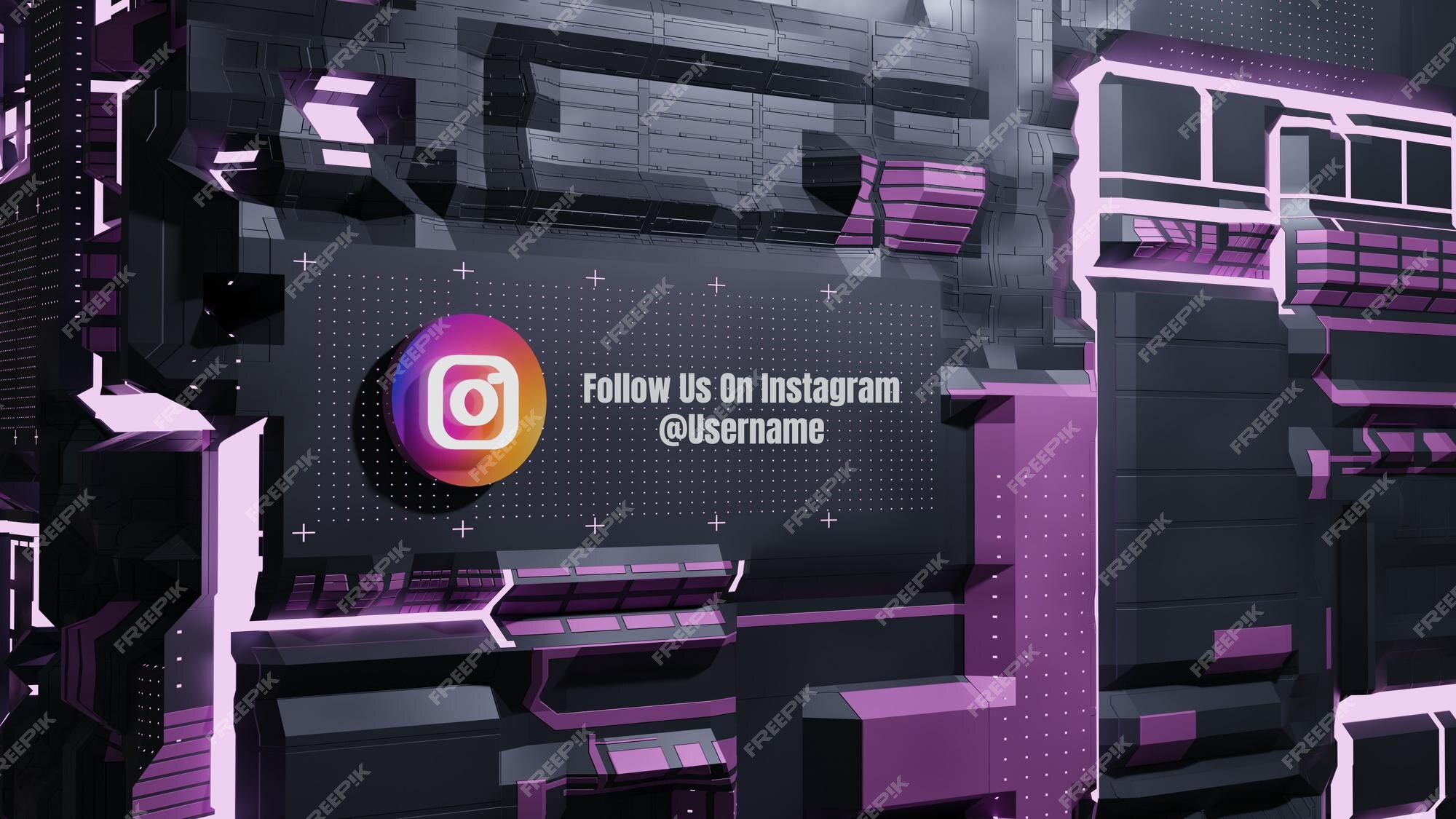 Premium PSD | Instagram social media follow us with 3d future neon  technology wall background