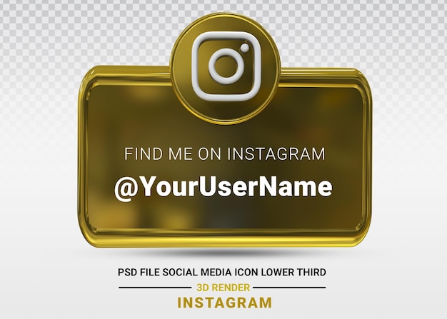 Instagram social media icona inferiore terzo banner 3d rendering stile colore oro