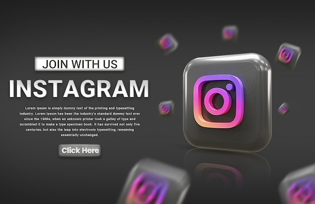 PSD instagram social media marketing szablon baner social media marketing post z ikoną 3d