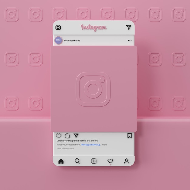 Instagramソーシャルメディアモックアップインターフェース3Dレンダリング