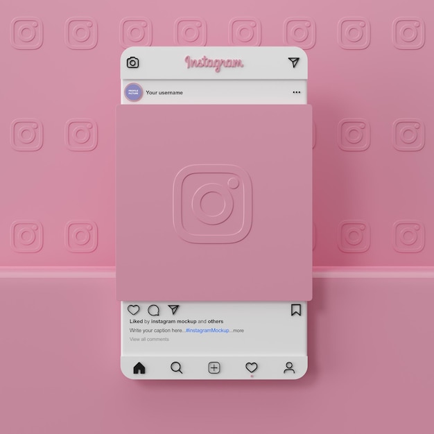 Rendering 3d dell'interfaccia del mockup dei social media di instagram