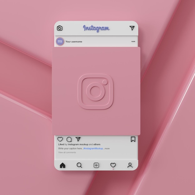 Instagramソーシャルメディアモックアップインターフェース3Dレンダリング