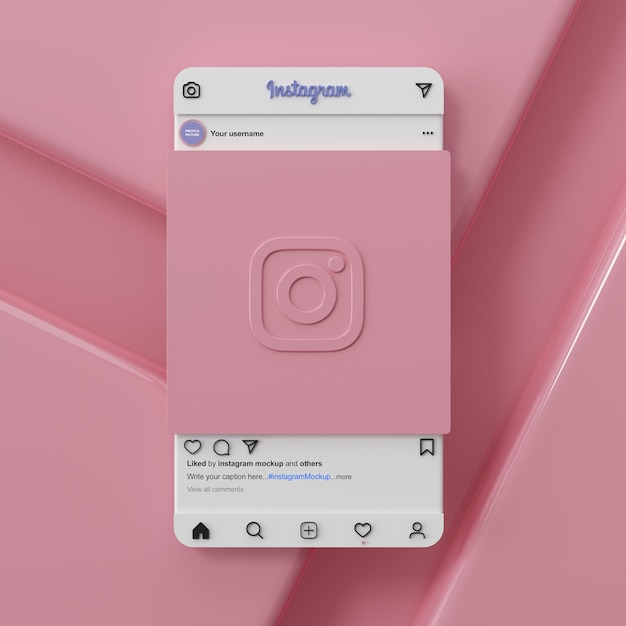 Instagram 소셜 미디어 모형 인터페이스 3d 렌더링