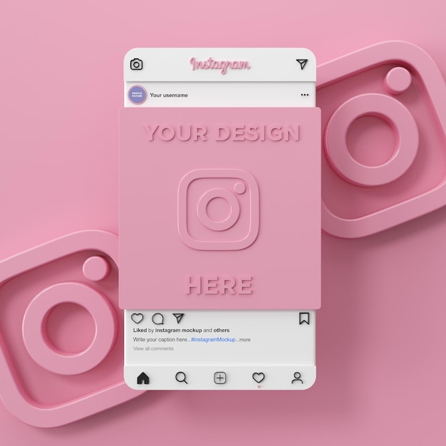 Instagramソーシャルメディアモックアップインターフェース3Dレンダリング