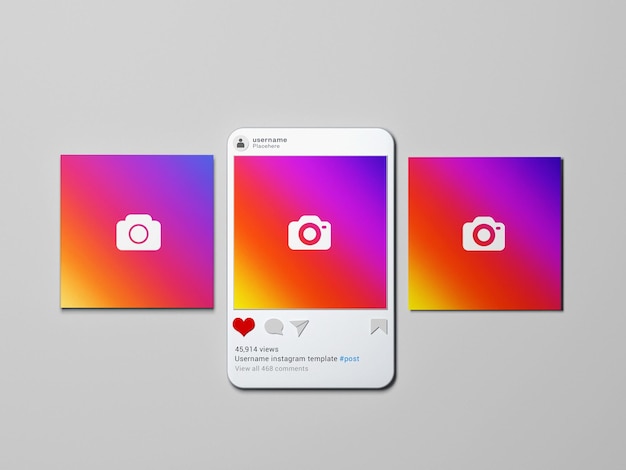 Instagram 소셜 미디어 모형 인터페이스 3d 렌더링