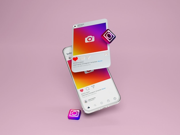 PSD instagram 소셜 미디어 모형 인터페이스 3d 렌더링