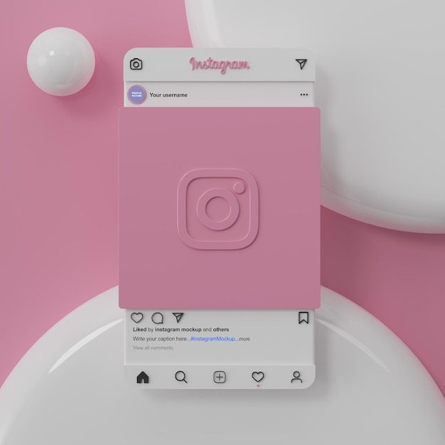 Instagram ソーシャル メディア モックアップ インターフェイスと ui ux アプリ プレゼンテーション 3 d レンダリング