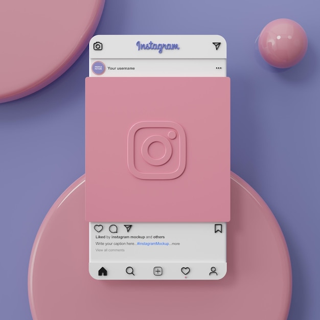 Instagram 소셜 미디어 게시물 모형 3d 렌더링