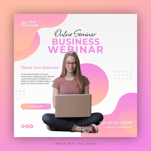 PSD modello di post sui social media di instagram con concept design di webinar per agenzie di marketing creativo