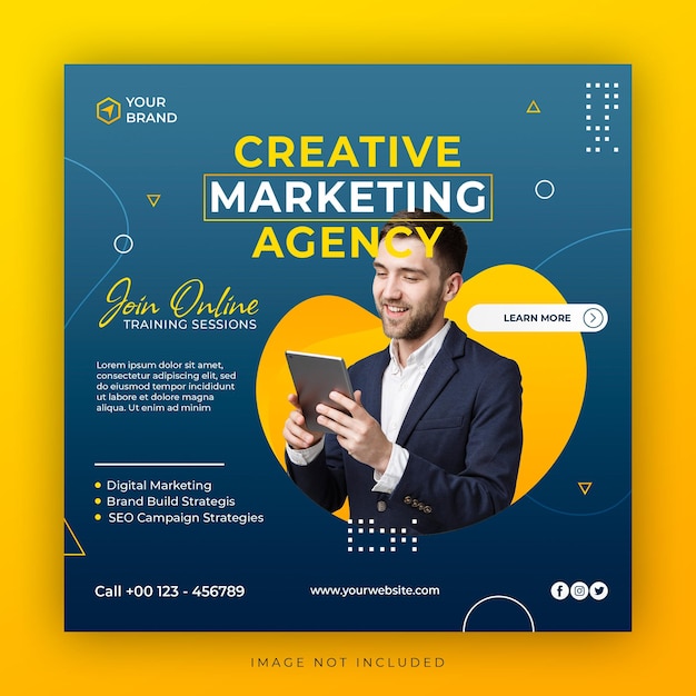 PSD modello di post sui social media di instagram con concept design di webinar per agenzie di marketing creativo