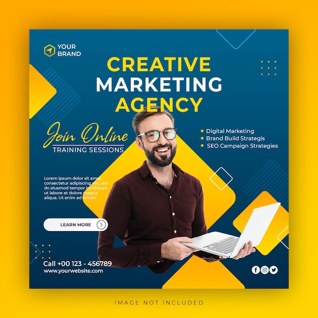 PSD modello di post sui social media di instagram con concept design di webinar per agenzie di marketing creativo