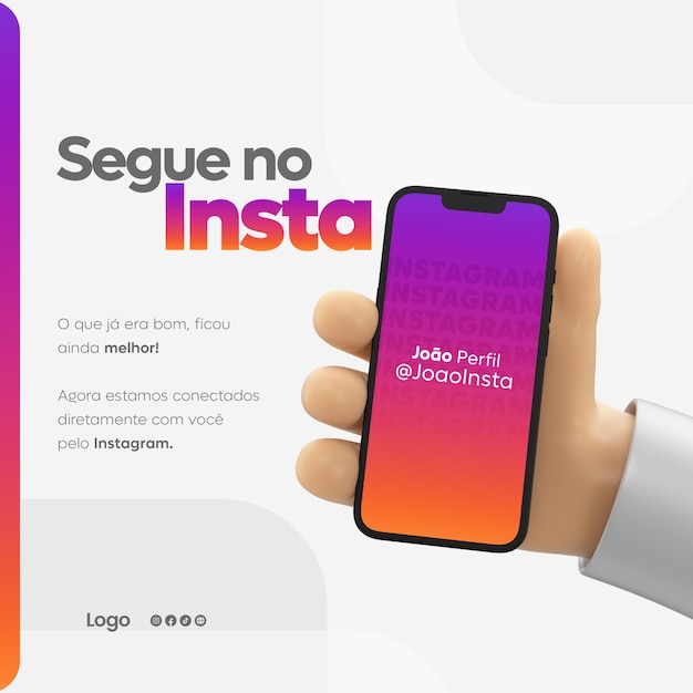 Instagram social media template met cartoon hand en smartphone mockup