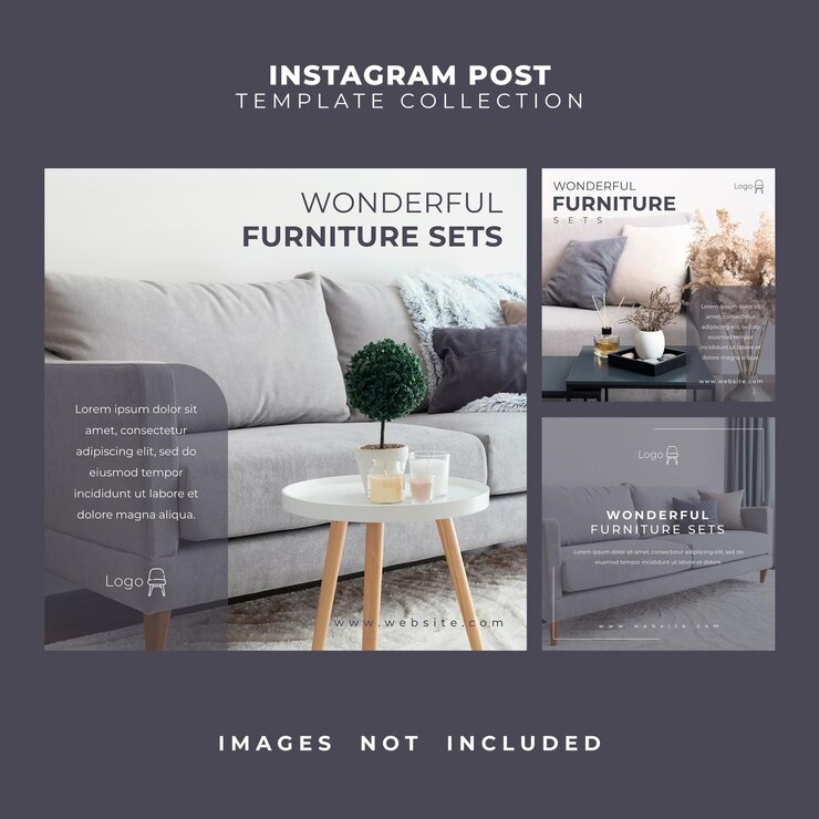 PSD instagram とソーシャル メディアのトリプル ポスト テンプレート コレクション家具
