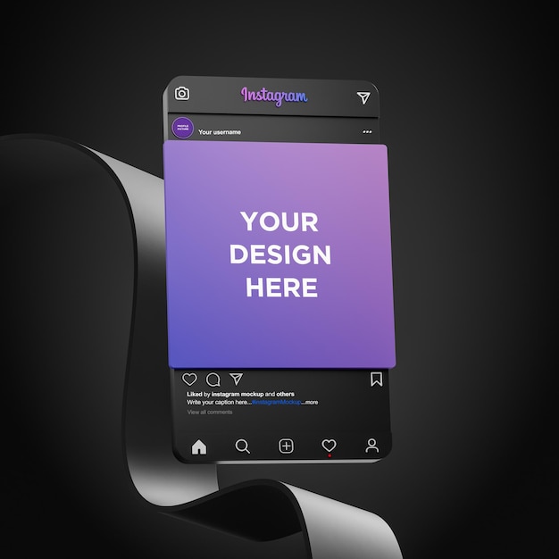 Instagram sociale media mockup donkere modus interface 3d render