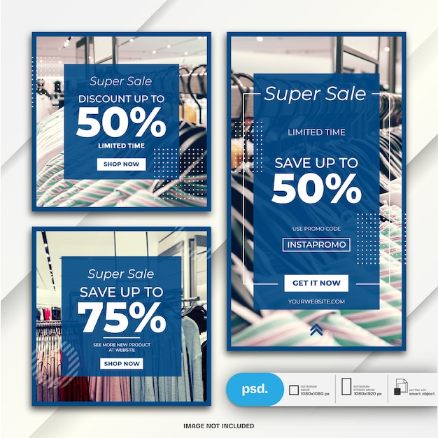 PSD instagram stories and banner post bundle fashion sale template