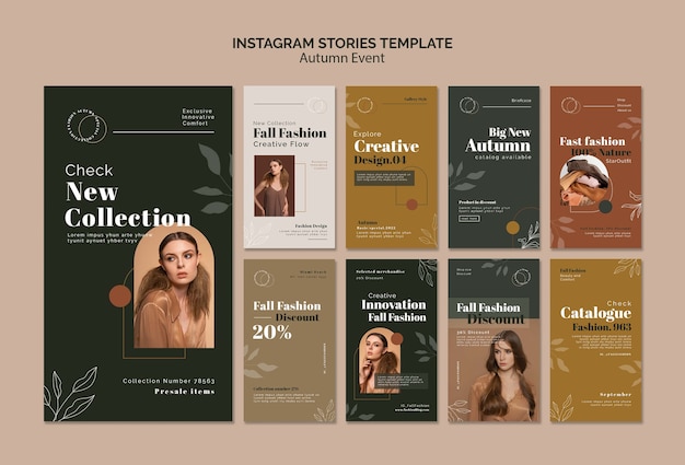 PSD raccolta di storie di instagram per la moda autunnale