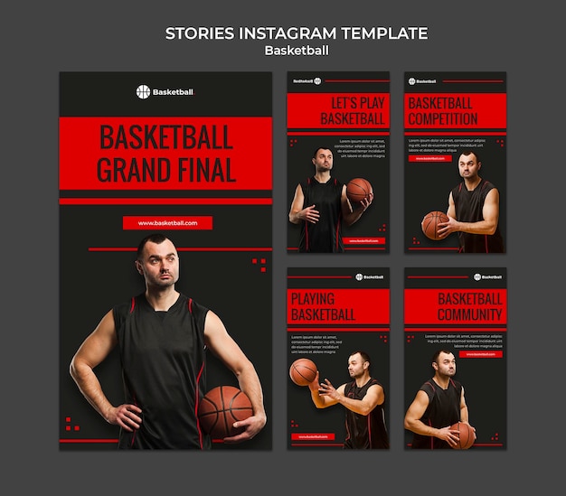 PSD raccolta di storie di instagram per partita di basket con giocatore maschio