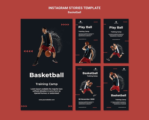 Raccolta di storie di instagram per il campo di allenamento di basket