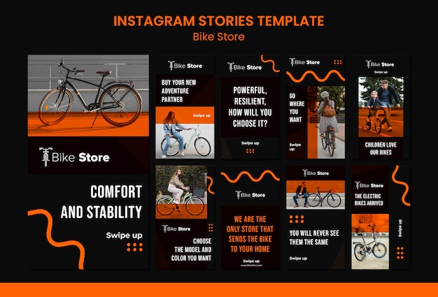 PSD raccolta di storie di instagram per negozio di biciclette