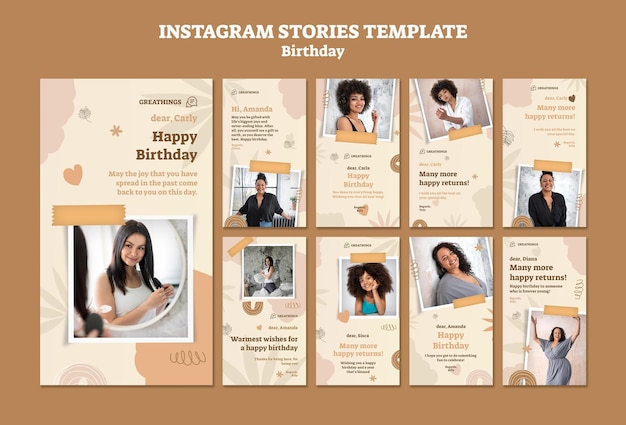 PSD raccolta di storie di instagram per la festa di compleanno