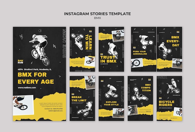 PSD instagram stories collection for bmx biking with man and bicycle