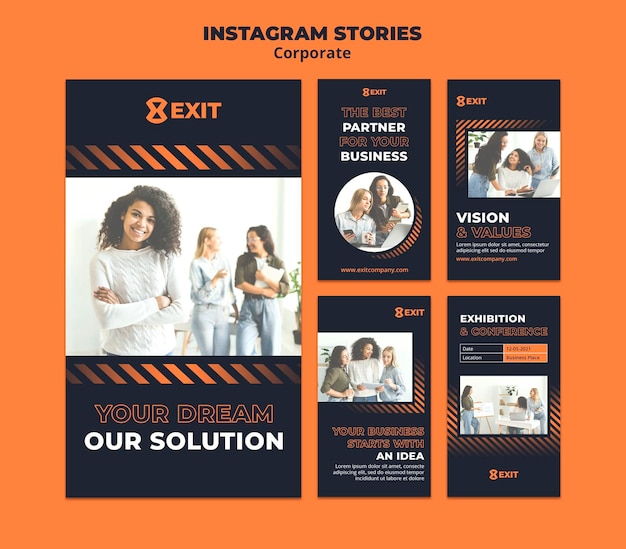 Raccolta di storie di instagram per società di affari