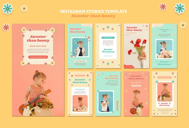 PSD raccolta di storie di instagram per bambini con fiori