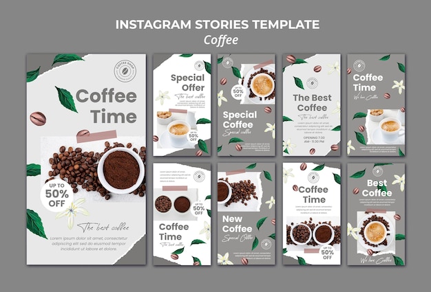 PSD raccolta di storie di instagram per il caffè