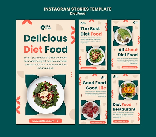 PSD raccolta di storie di instagram per alimenti dietetici