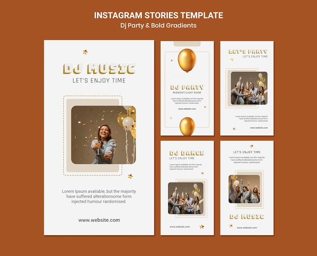 Instagram stories collection for dj party with people and balloons