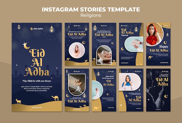 PSD raccolta di storie di instagram per la celebrazione di eid al adha