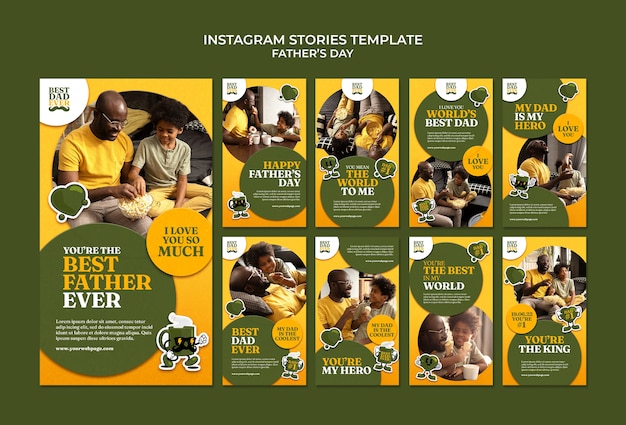 PSD raccolta di storie di instagram per la festa del papà