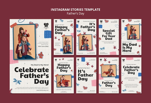 PSD raccolta di storie di instagram per la festa del papà