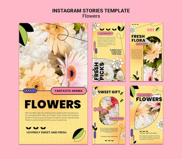 PSD raccolta di storie su instagram per il negozio di fiori