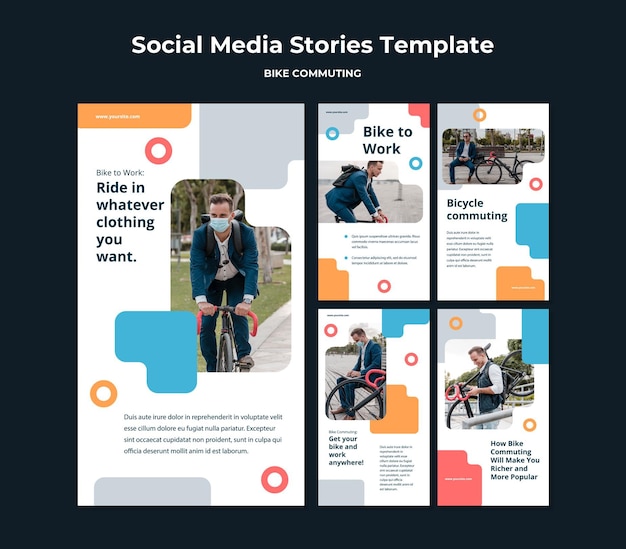PSD 男性の乗客と自転車通勤のためのinstagramストーリーコレクション
