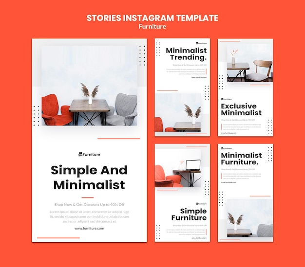 PSD Коллекция историй из instagram для минималистского дизайна мебели