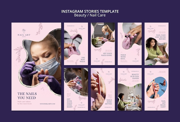 PSD Коллекция историй из instagram по уходу за ногтями