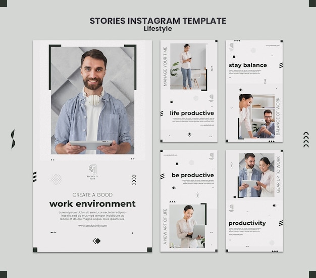 PSD Коллекция историй из instagram для продуктивности и жизненного баланса