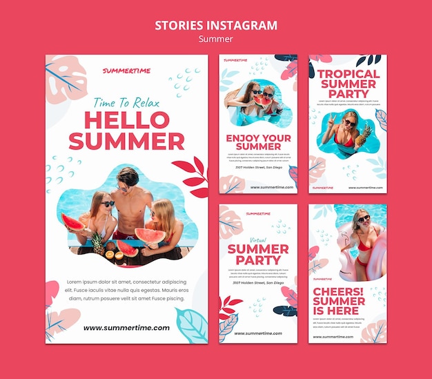 PSD プールで夏の楽しみのためのinstagramストーリーコレクション
