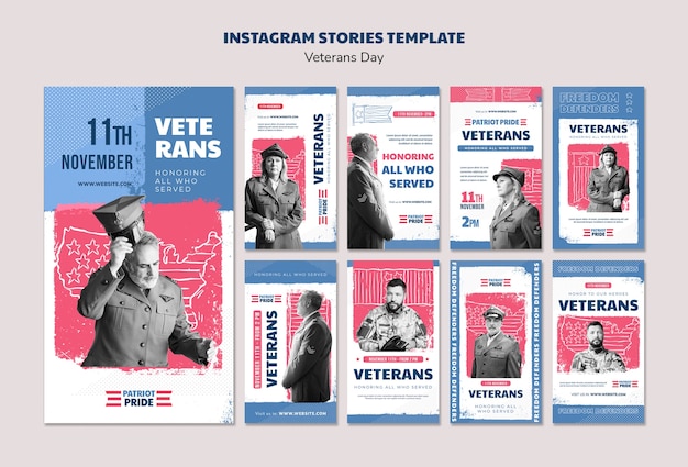 PSD 米国退役軍人の日のお祝いのための instagram ストーリー コレクション