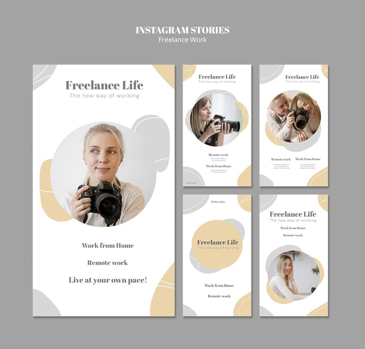 PSD 女性写真家とのフリーランス作品のためのinstagramストーリーコレクション