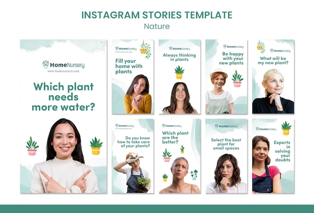 PSD instagram stories collection for houseplants care with woman