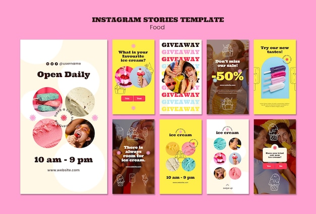 PSD raccolta di storie di instagram per dessert gelato