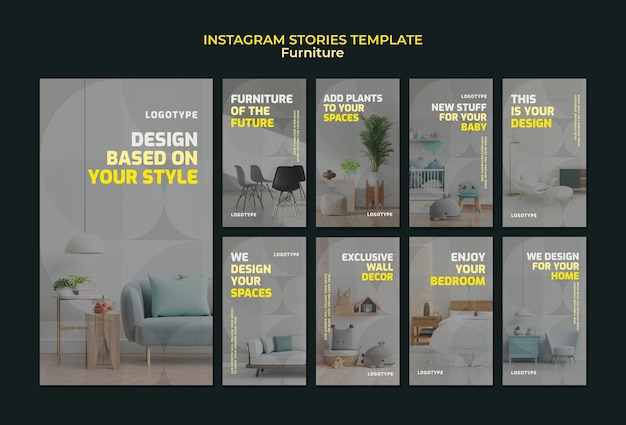 PSD instagram stories collection for interior design company