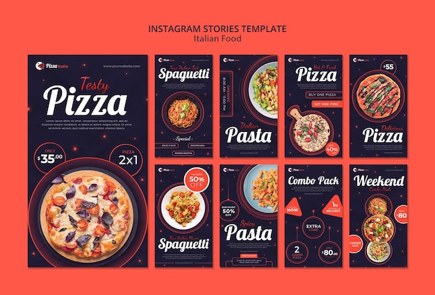 PSD raccolta di storie instagram per ristorante di cucina italiana